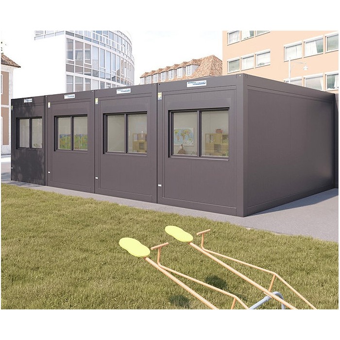 Conjunto de 4 Bungalows Modulares para Oficina o Aula – Edificio Prefabricado Aislado con Ventanas PVC y Protección EI30